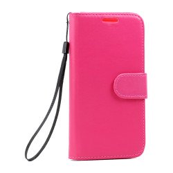 Galaxy S7 Edge Folio Flip Leather Wallet Case with Strap (Hot Pink)